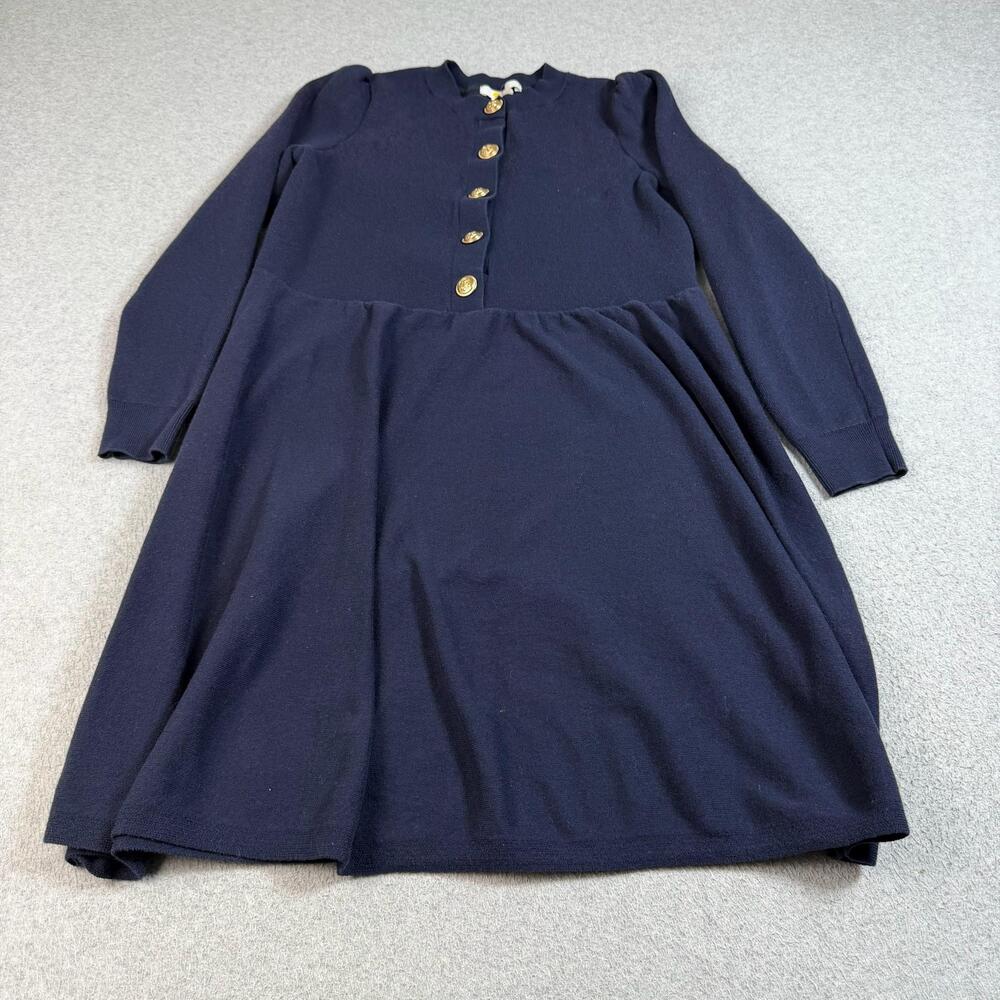 Boden Sweater Dress Women 4L UK 8L Navy Knit Gold Button Nautical Prepp Heritage
